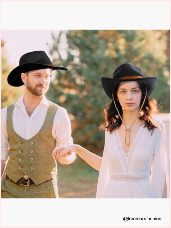 Wide Brim Cowboy Hat with Belt Classic Western Style Unisex main image 4